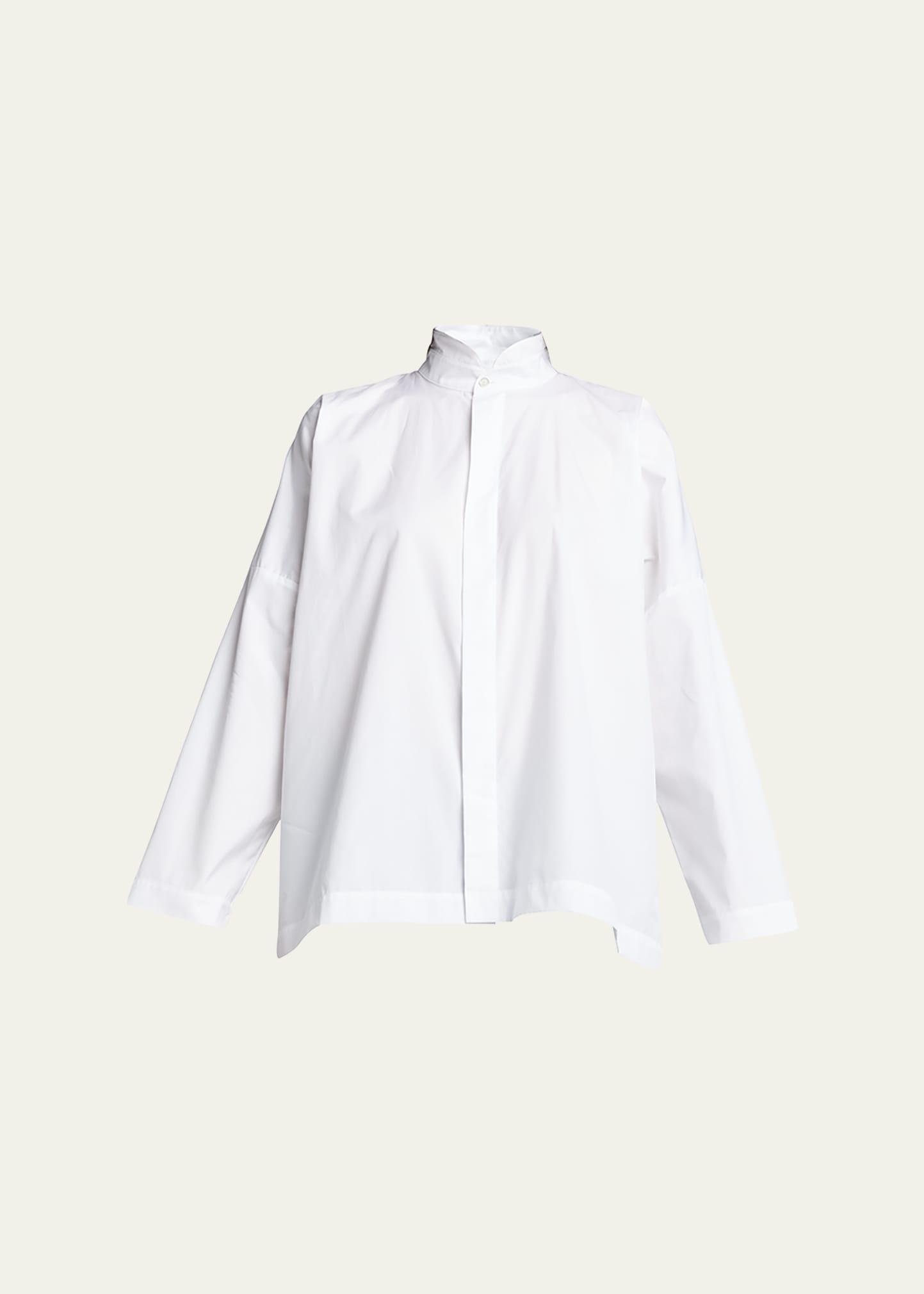 wide longer-back double stand collar shirt (mid plus length)