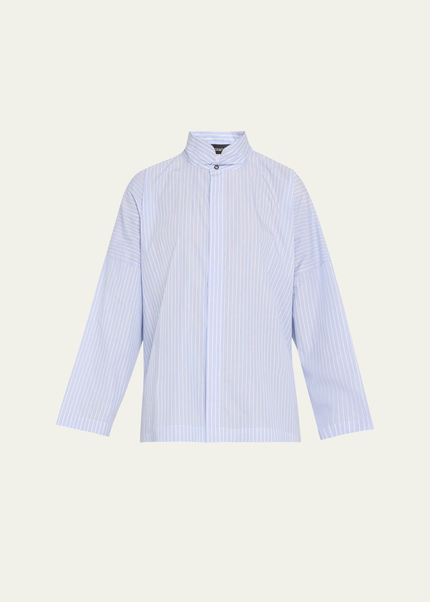 wide longer-back double stand-collar shirt (mid plus length)