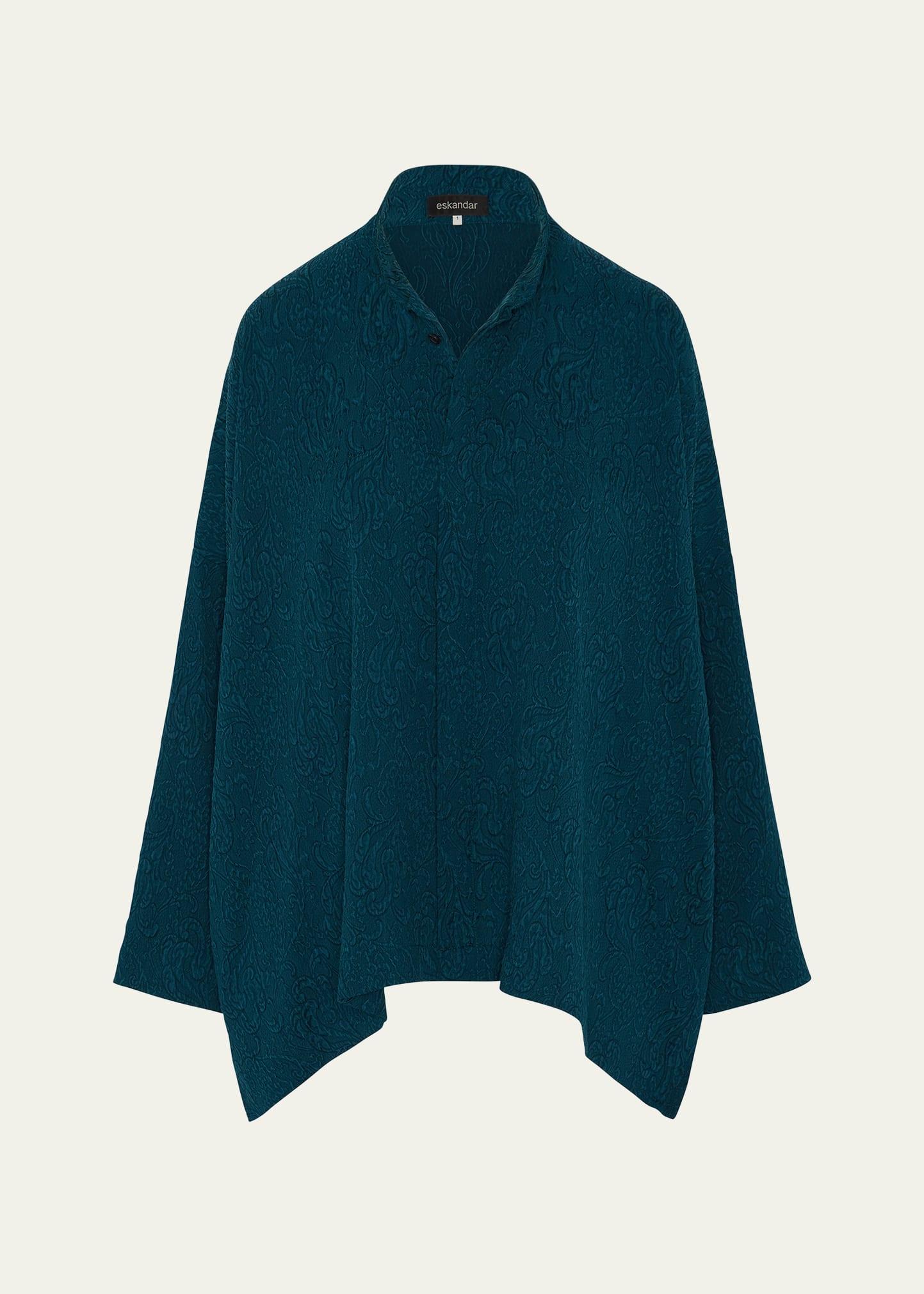 wide longer-back double stand collar shirt (mid plus length)