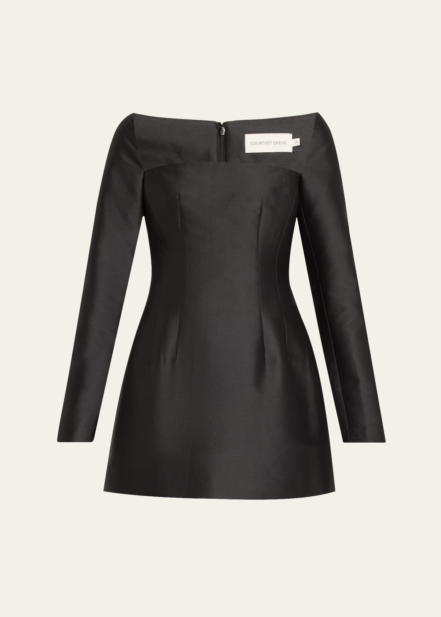 wide-neck long-sleeve mini dress