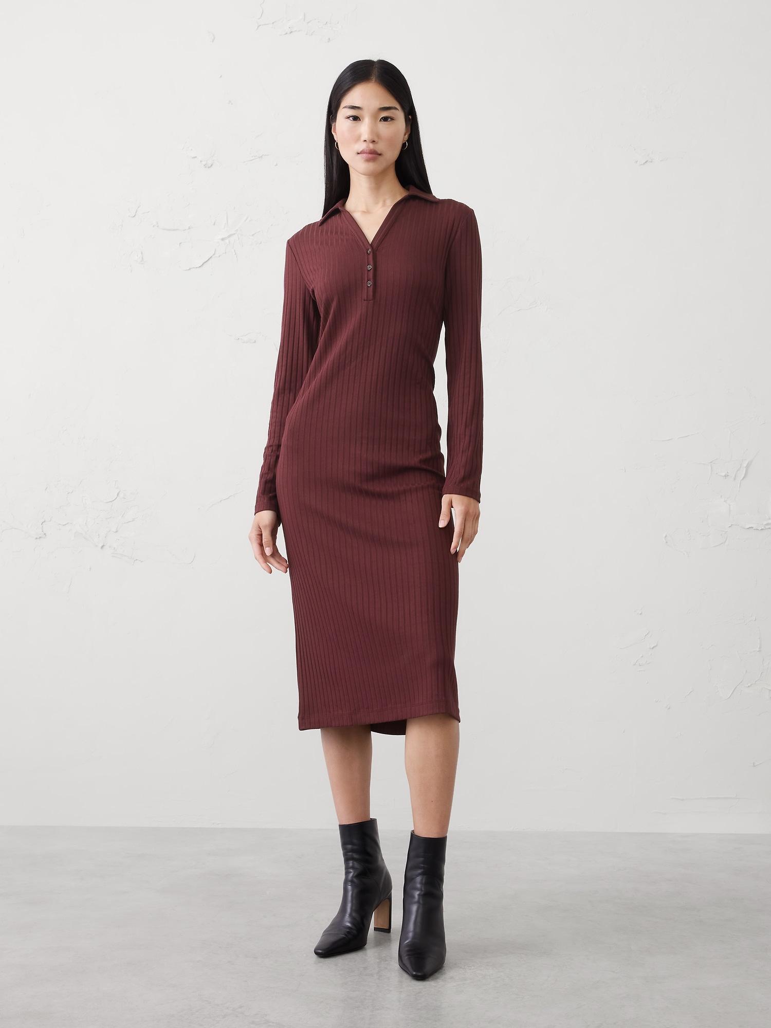 wide-ribbed knit midi dress