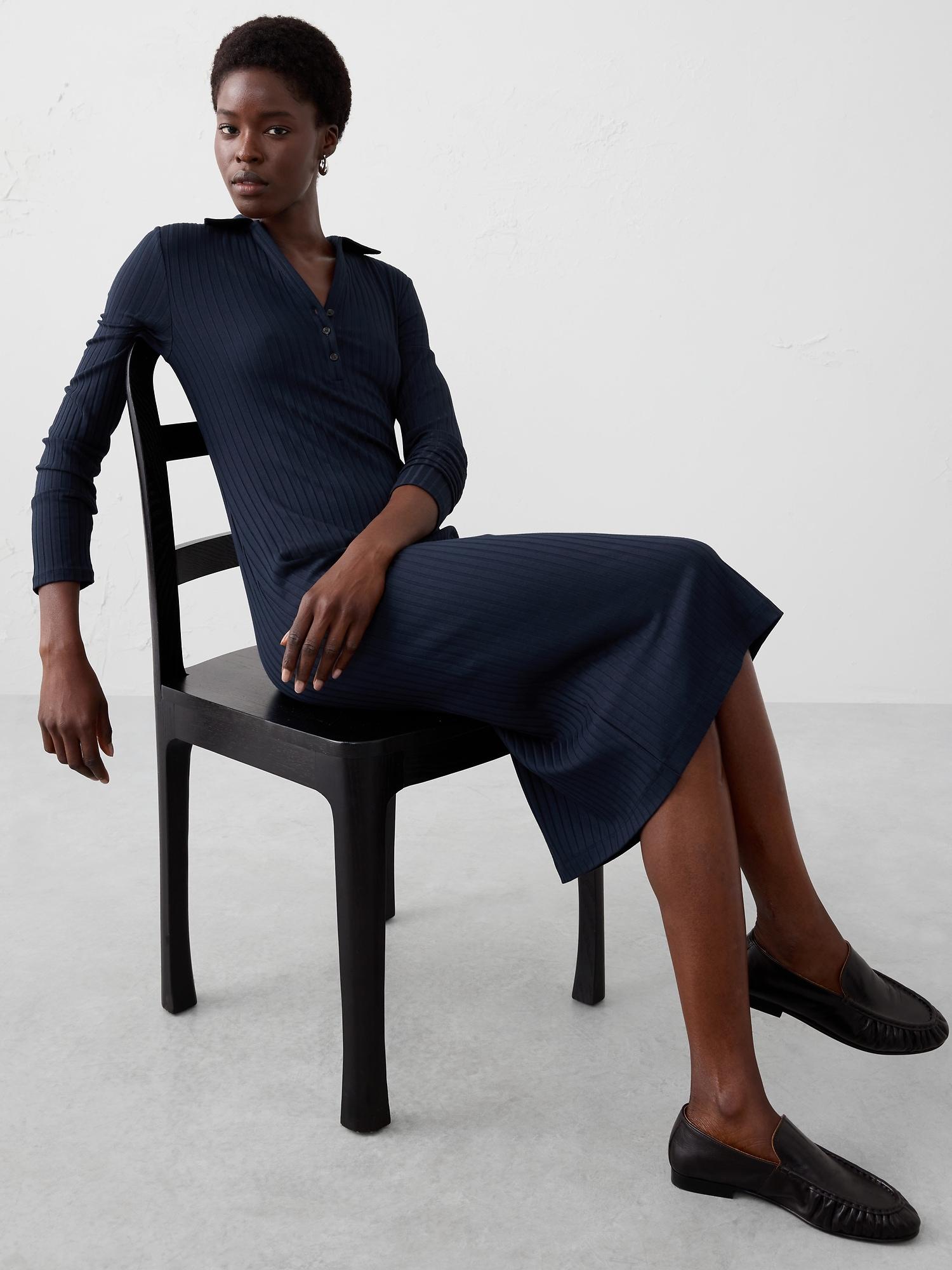 wide-ribbed knit midi dress