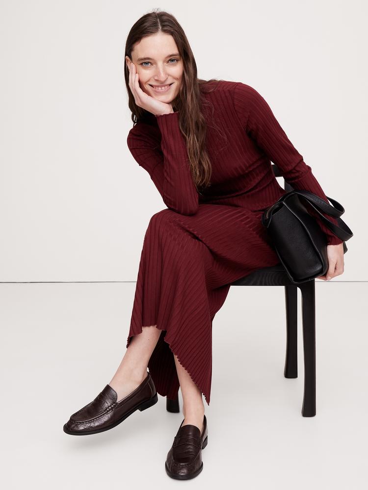 wide ribbed turtleneck maxi dress