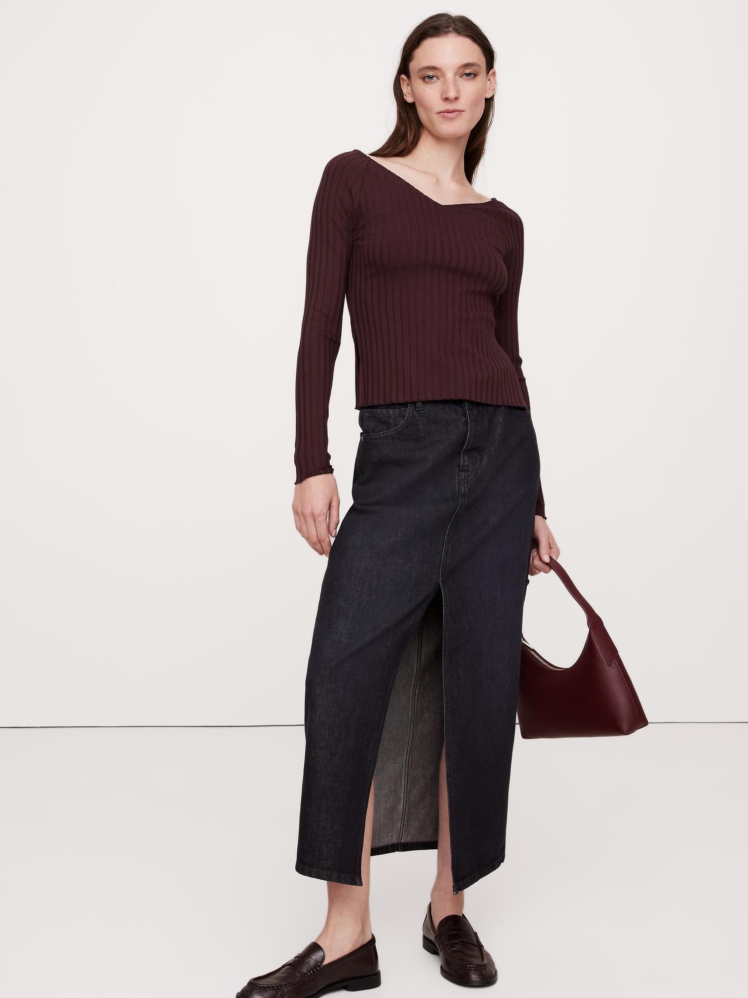 wide ribbed v-neck top