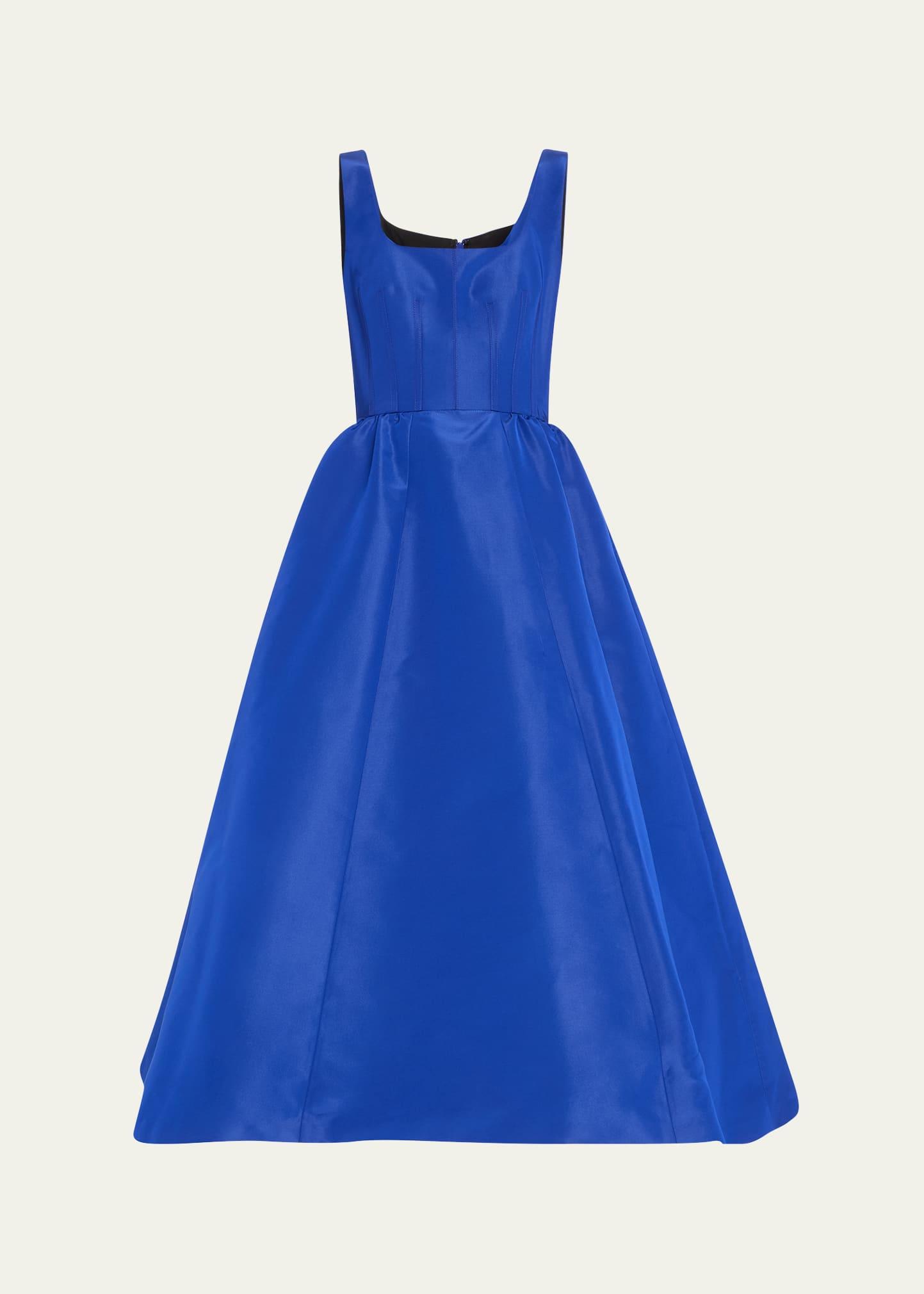 wide strap full midi silk dress