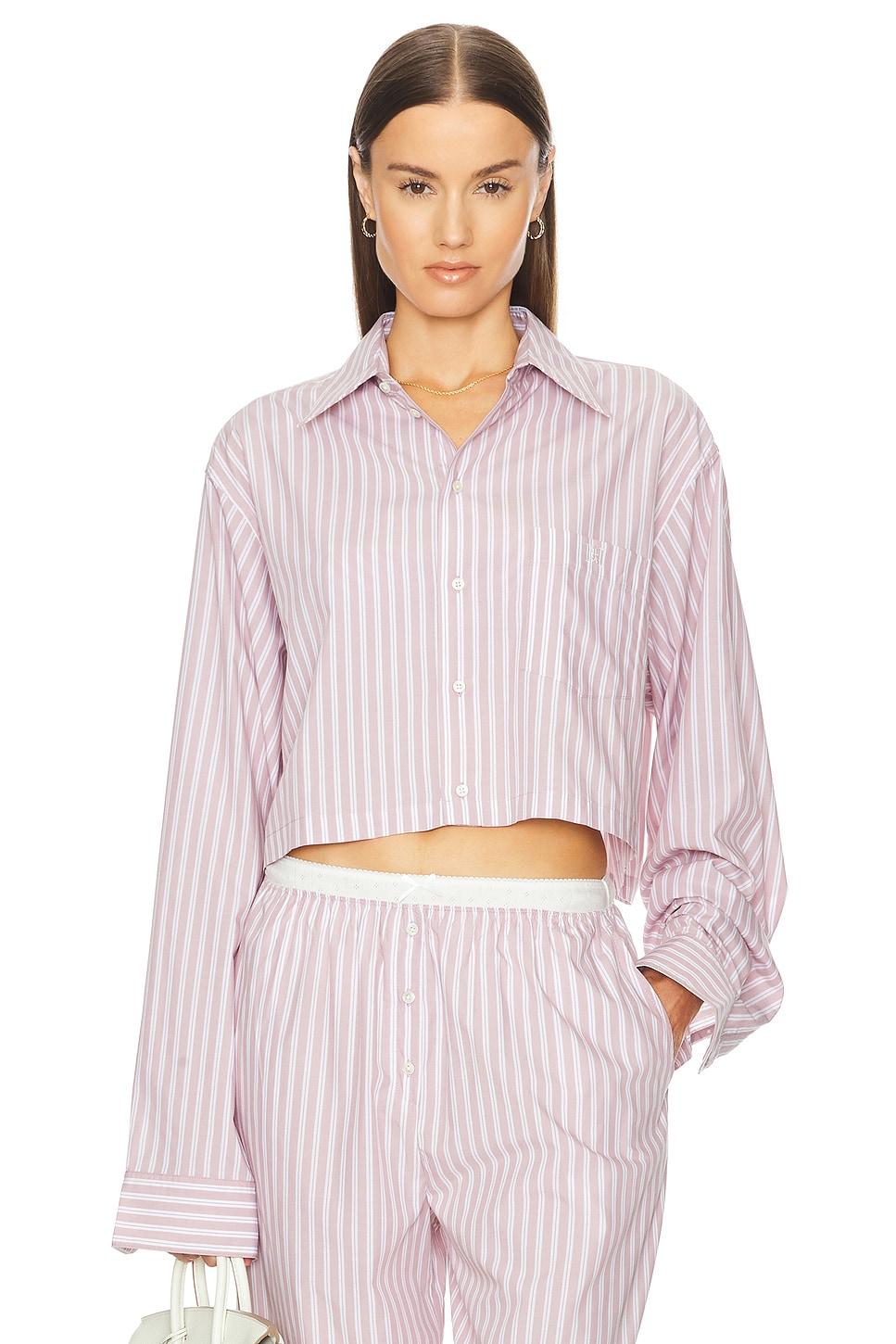 wide stripe poplin cropped shirt