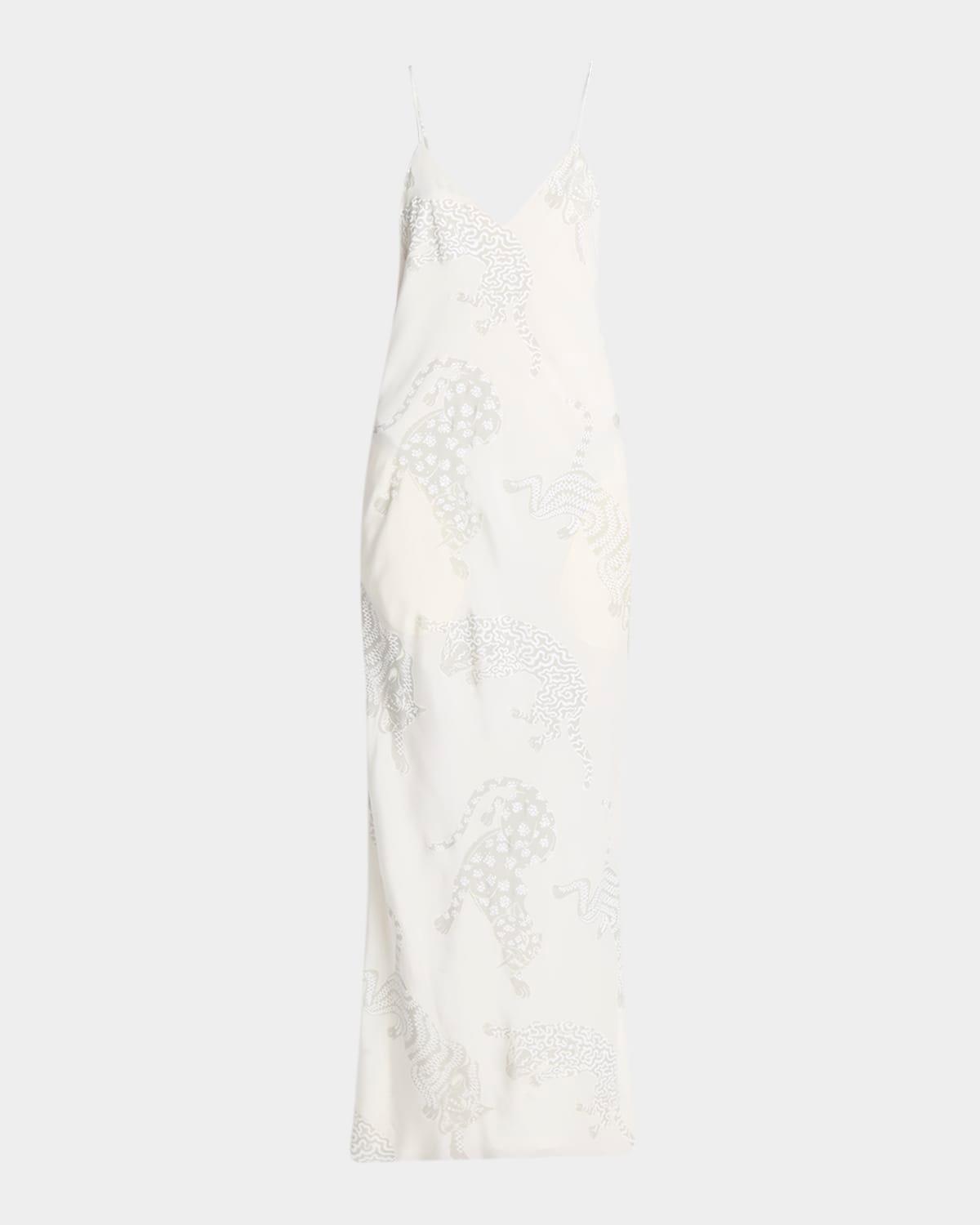 wild cat-print silk backless slip gown