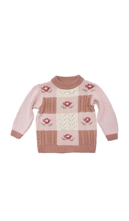 wild wawa rose patchwork sweater in rose.