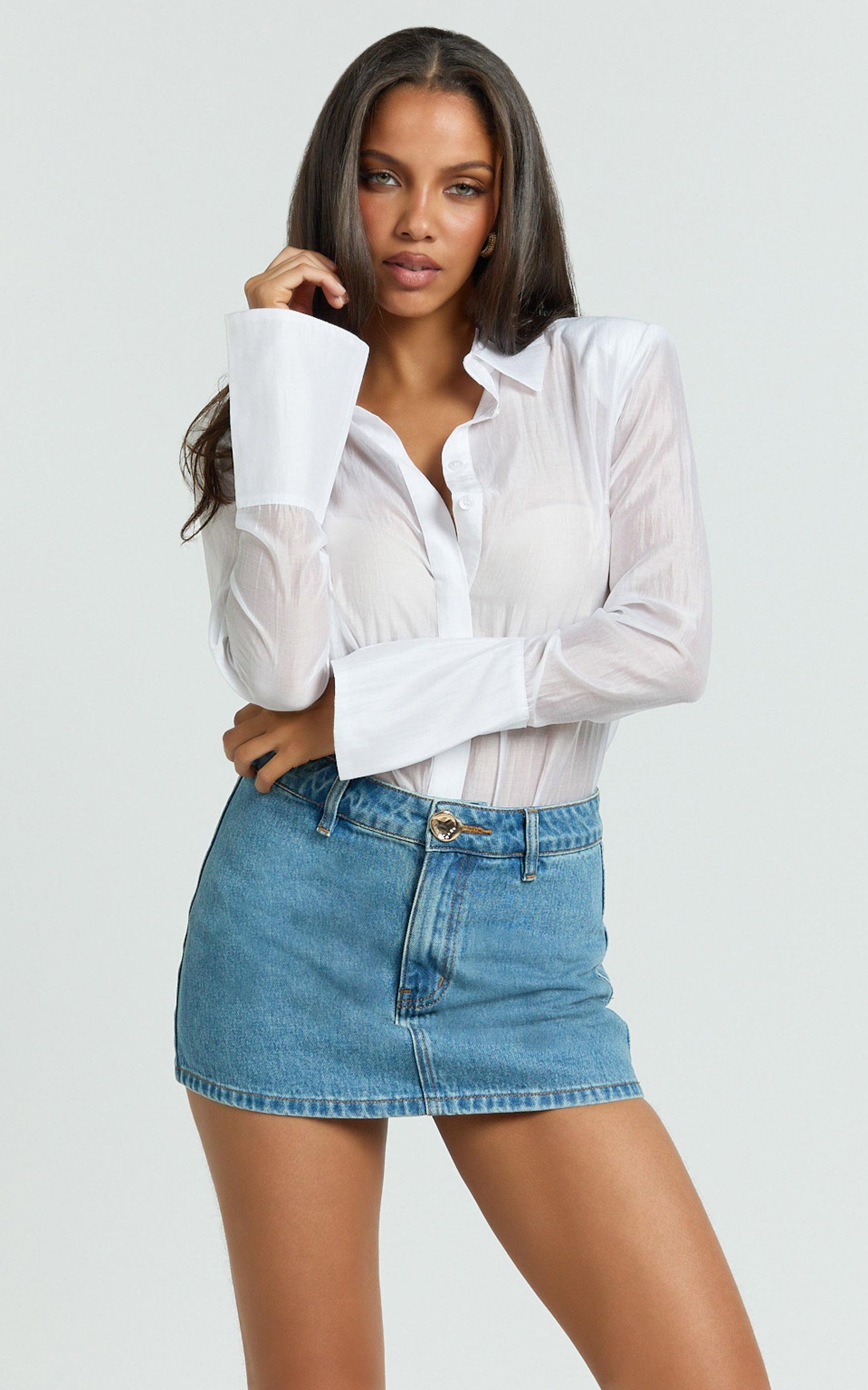 wilda bodysuit - square shoulders button down bodysuit in white