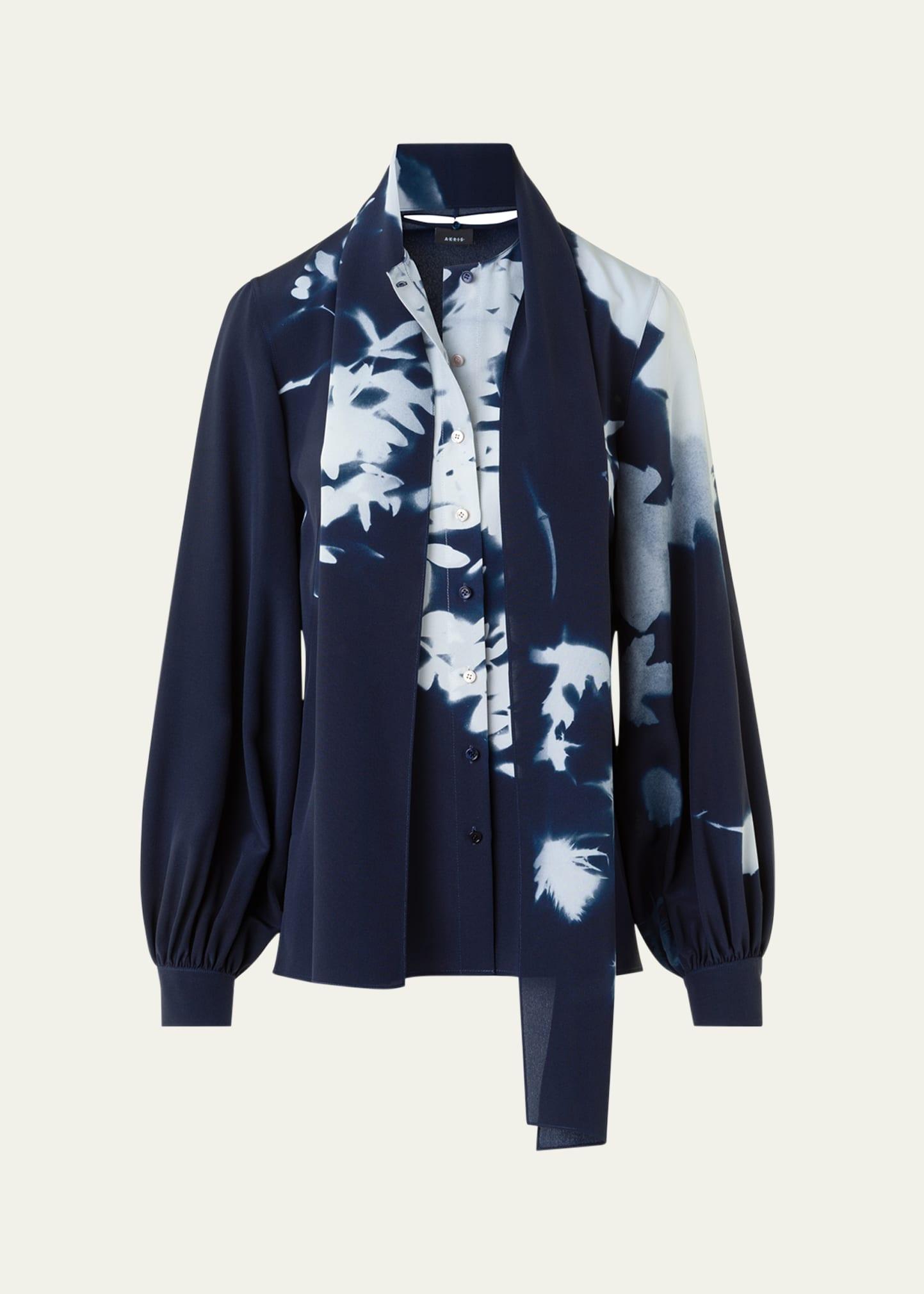 wildflower-print silk crepe scarf blouse