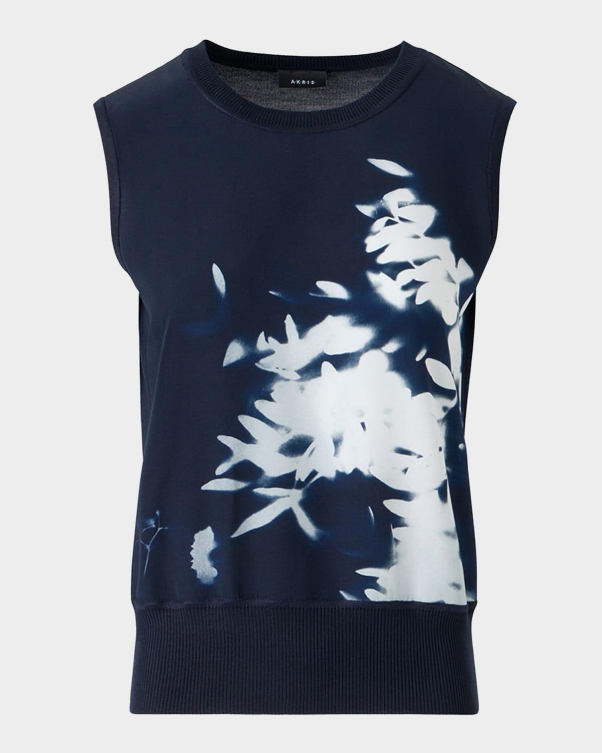 wildflower-print silk knit tank top