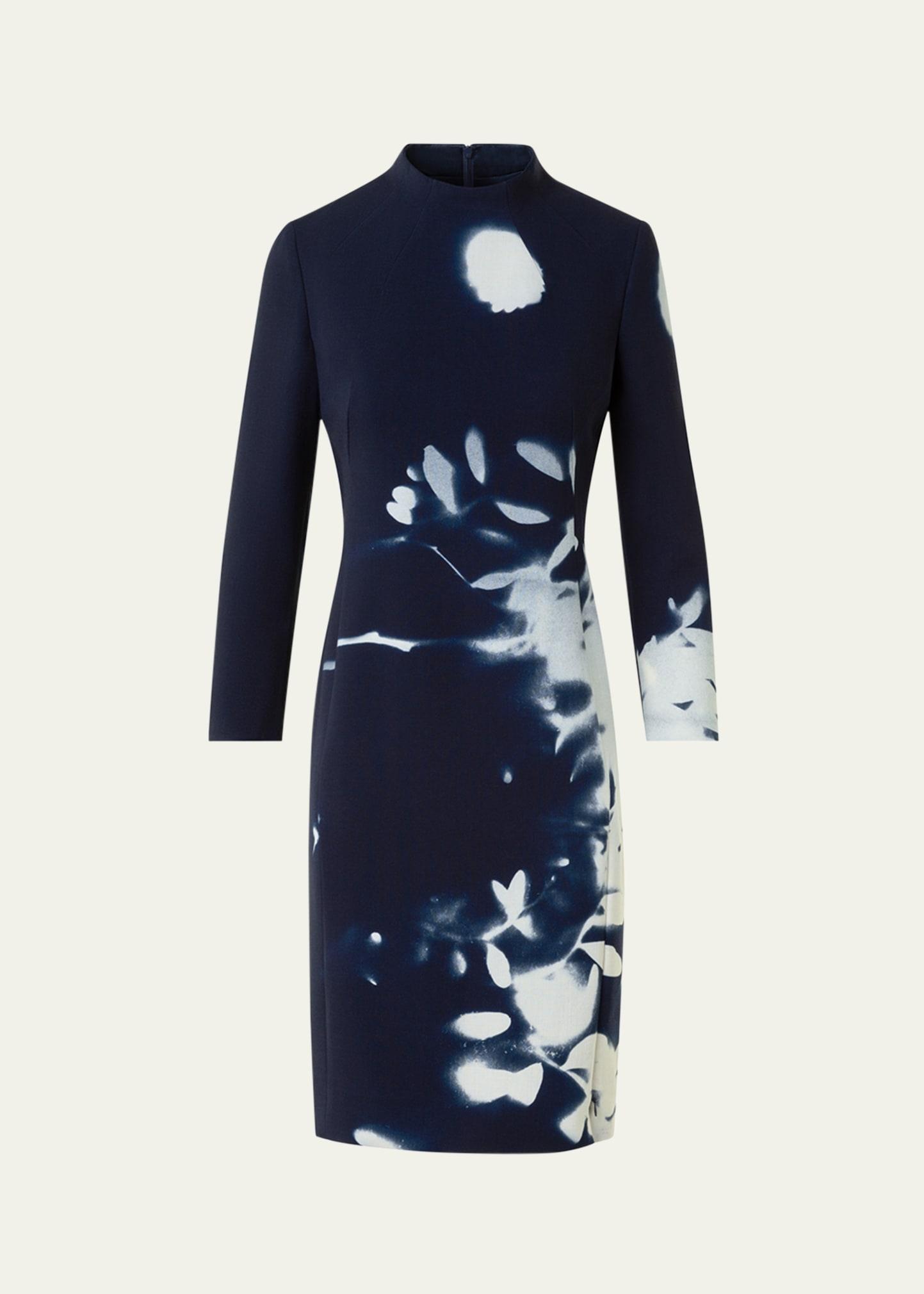 wildflower-print wool double-face slit dress