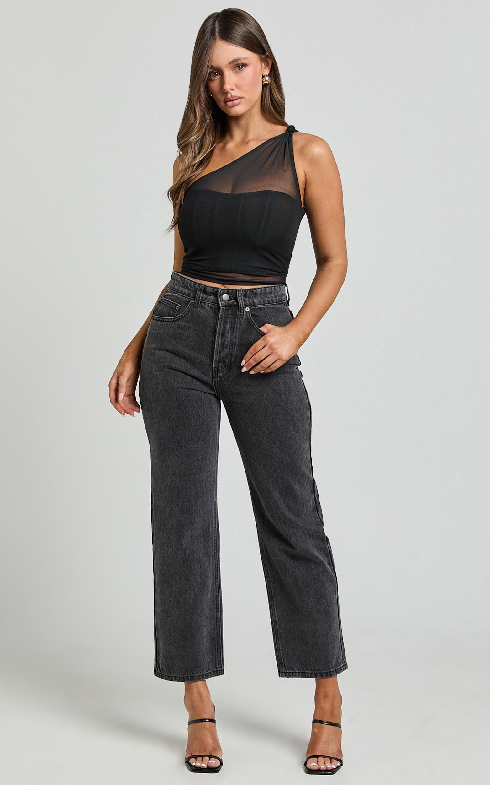 wilkins jeans - high waisted straight leg cropped hem jeans in washed black