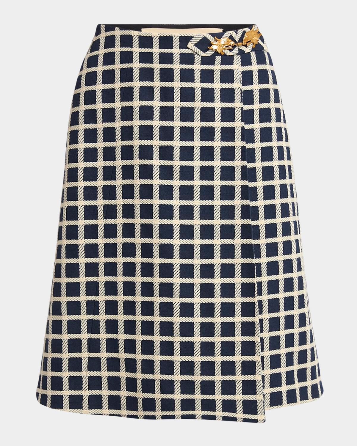 window check wool-blend skirt