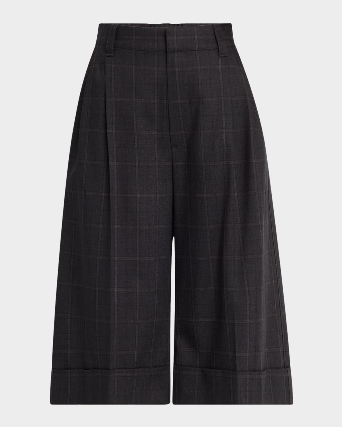 windowpane bermuda pleated wool shorts
