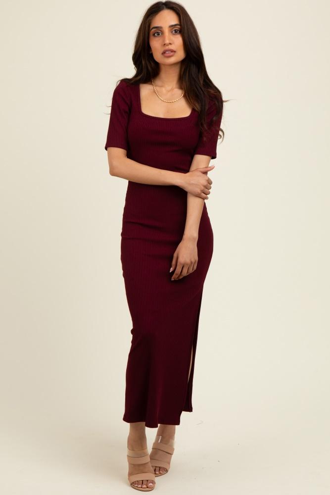 wine short sleeve midi slip dress