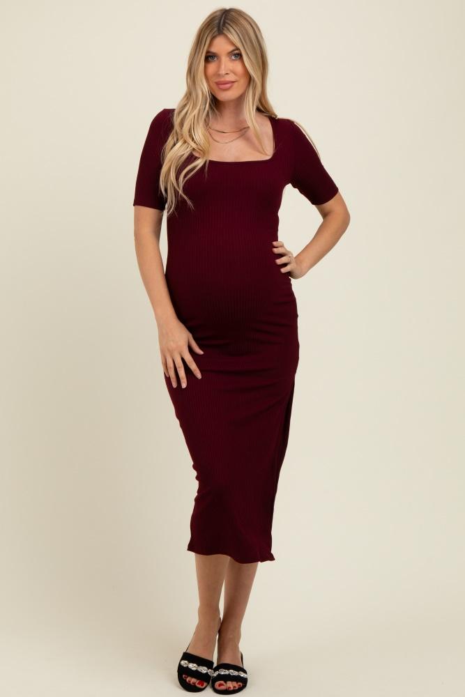 wine short sleeve midi slip maternity dress