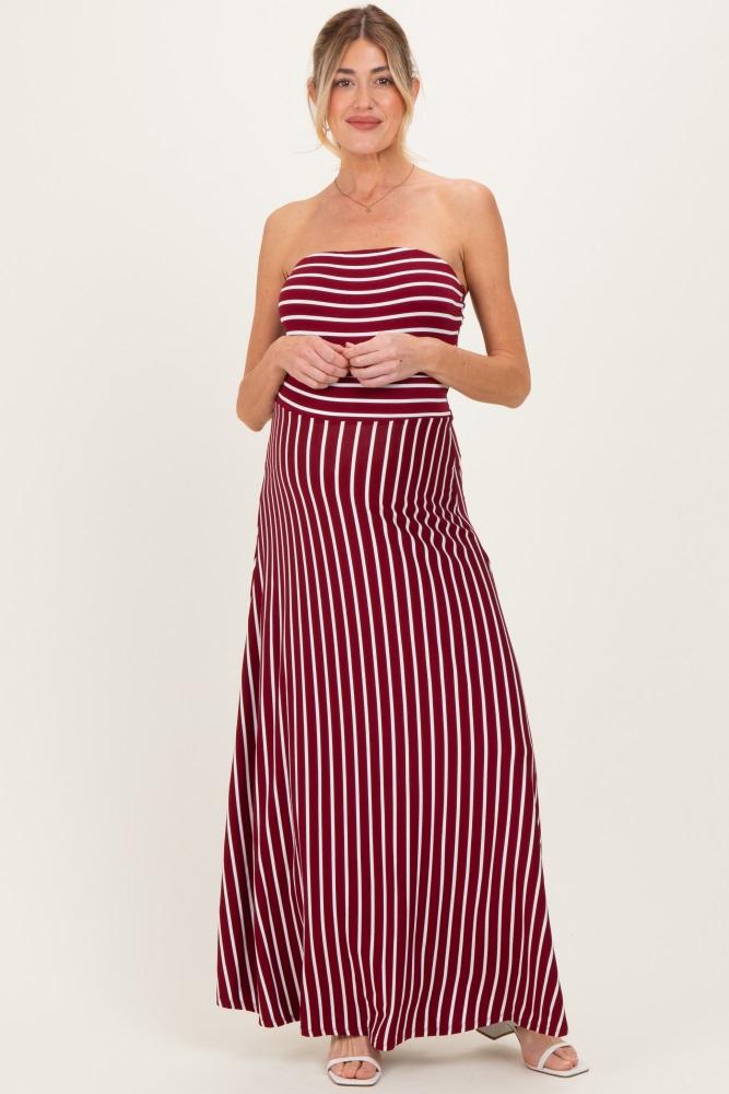 wine striped strapless maternity maxi dress