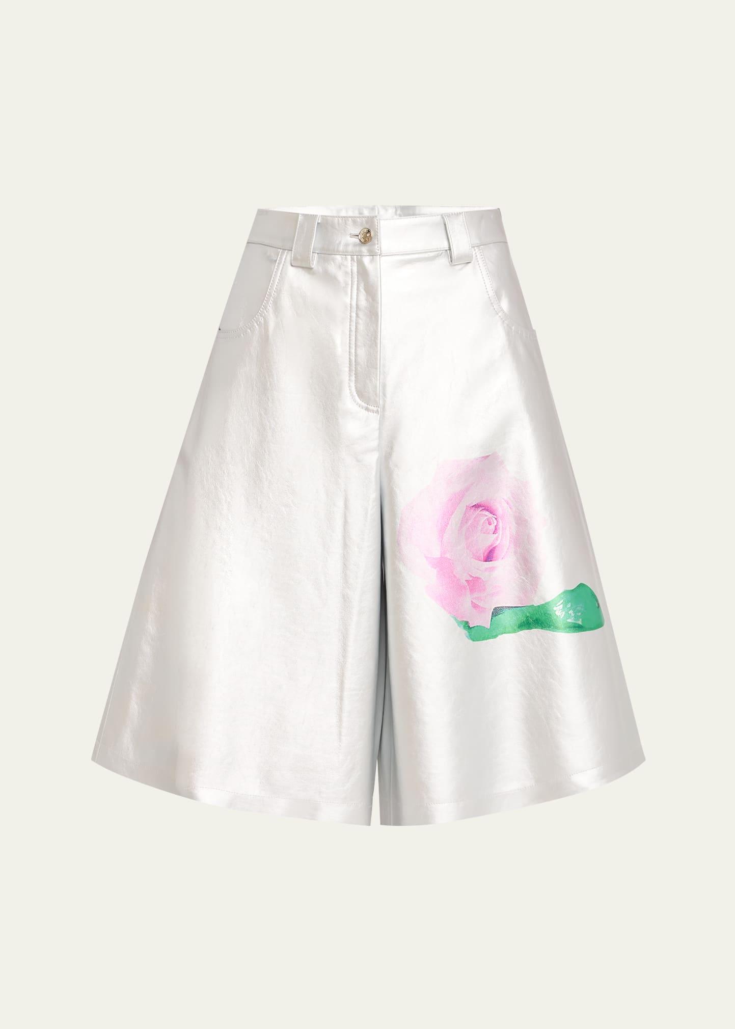 winslow rose print chrome leather boxy shorts
