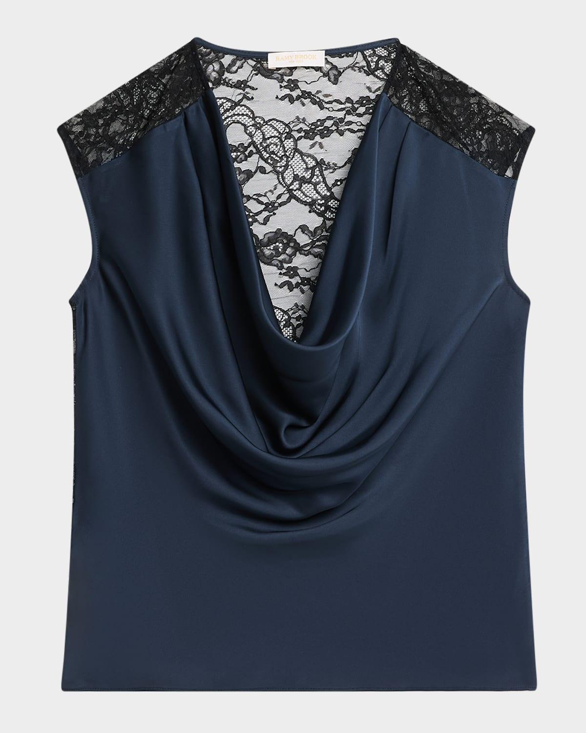 winston satin lace cowl-neck blouse