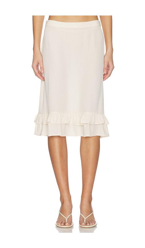 with harper lu frill midi skirt in ivory.