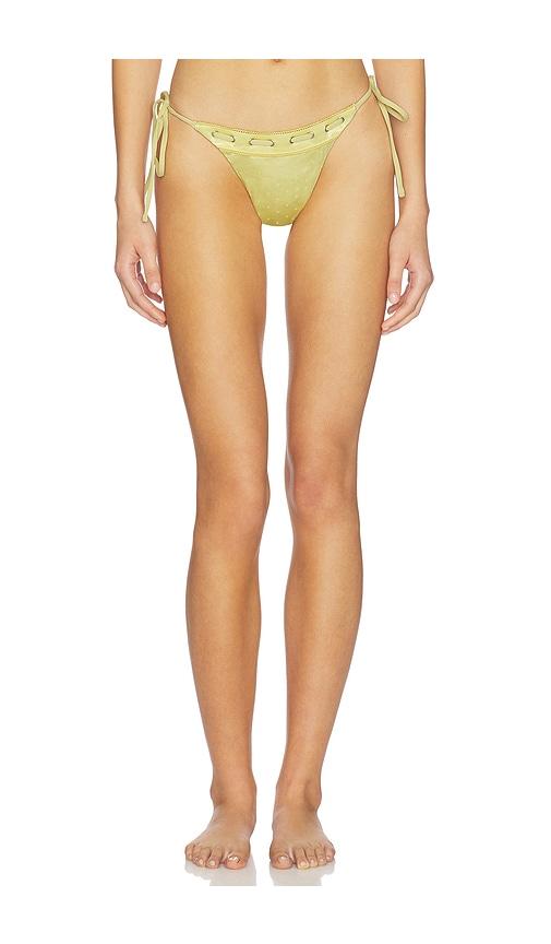 with jean juni eyelet lace up bikini bottom in yellow.