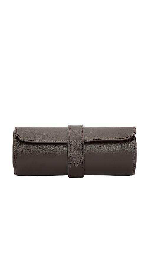 wolf blake watch roll with capsule in brown.
