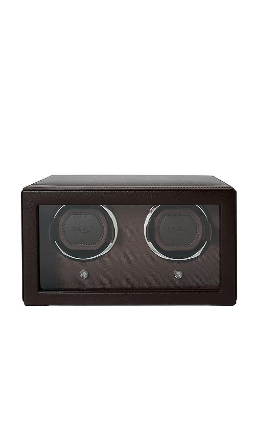 wolf cub double watch winder with cover in brown.