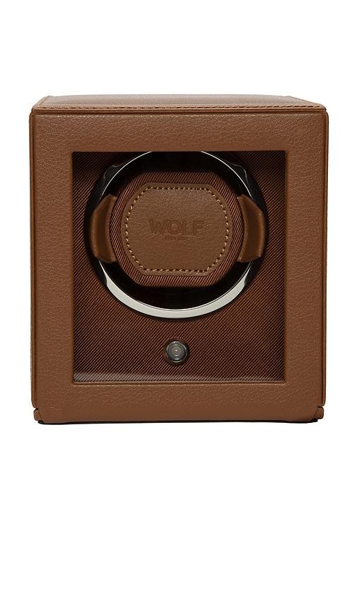 wolf cub single watch winder with cover in brown.