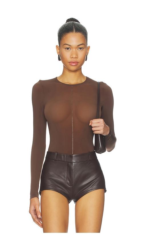 wolford crystal string bodysuit in brown.