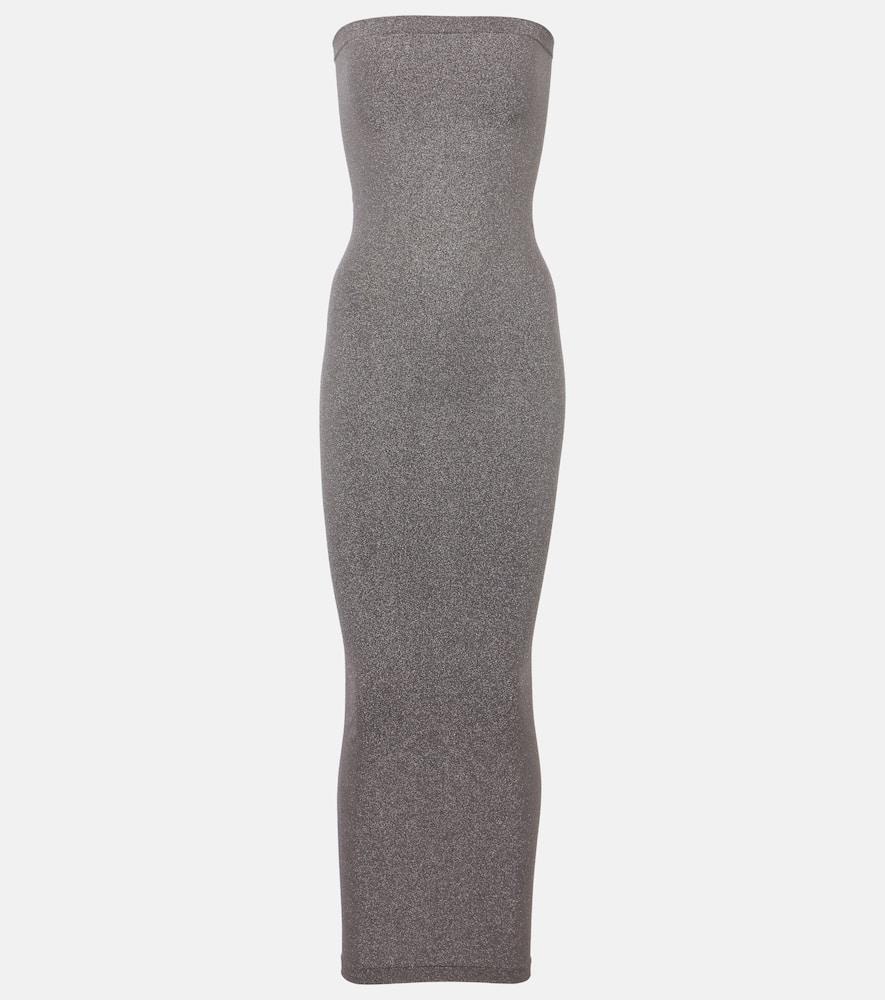 wolford fading shine strapless midi dress