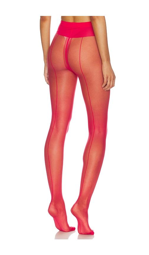 wolford individual 10 back seam tights in red.