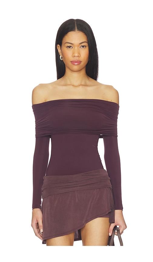 wolford sheer drape top long sleeves in purple.