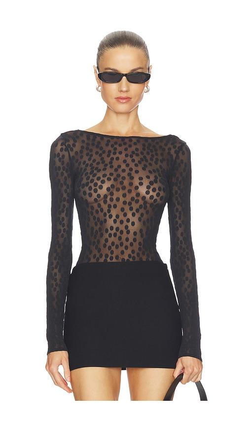 wolford sweet dots string bodysuit in black.