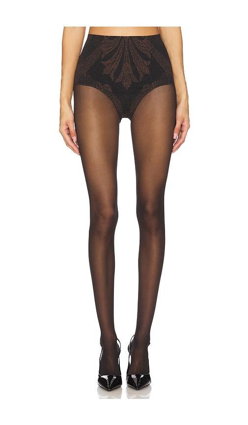 wolford x etro metallic jacquard shorts in metallic copper.