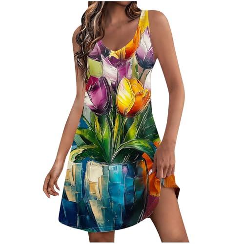 women's 2025 summer tank dress tropical floral print sundresses beach short dress with pocket hawaii holiday outfits