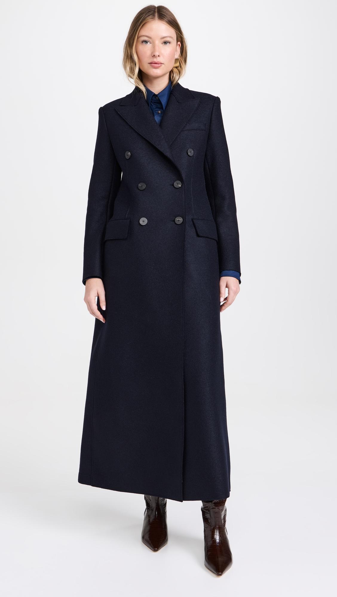 women long double breasted tailored coat pressed wool