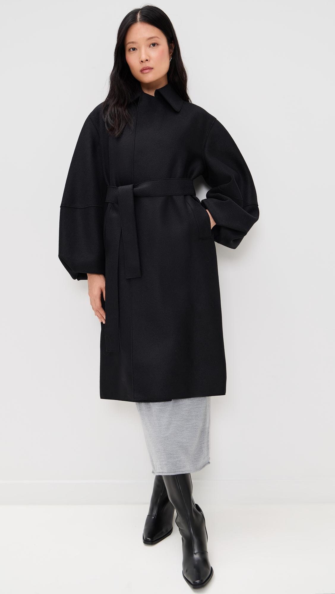 women puff sleeve pressed wool coat