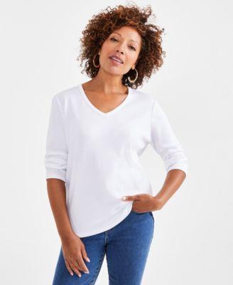 womens cotton 3 4 sleeve v neck tee pxs 4x created for macys