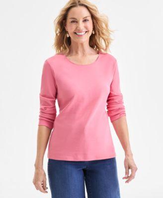 womens cotton long sleeve scoop neck top pp 4x created for macys