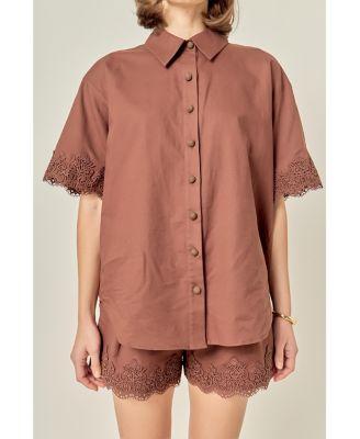 womens linen lace shorts shirt