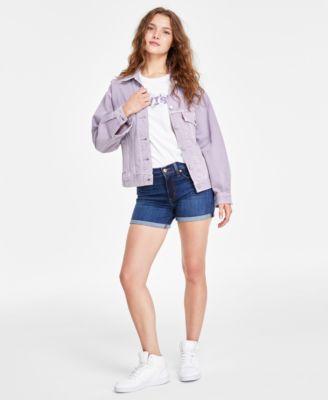 womens mid rise mid length stretch shorts