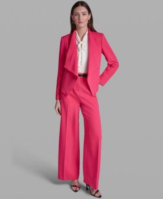 womens open front collared jacket belted wide leg pants