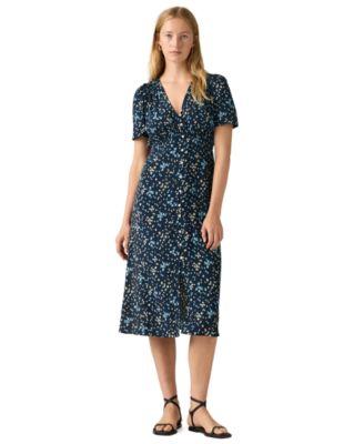 womens paola v neck button front a line midi dress