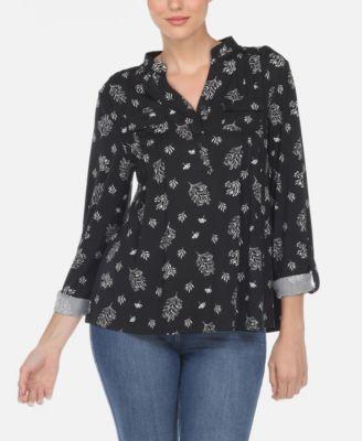 womens pleated leaf print blouse