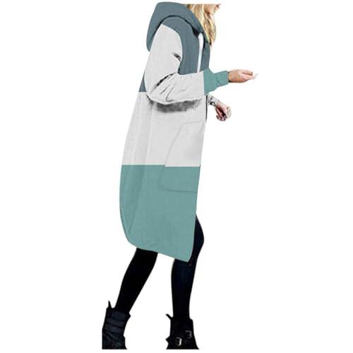 womens rain coats waterproof with hood, blazer jackets for women, womens fleece jacket oversized color block long sleeve winter coats hooded cardigan tops outerwear, mint green,xx-large