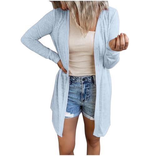 womens raincoat, jackets for women, womens winter coats solid long open front tops long sleeve cardigan jackets comfy fit coats outerwear, light blue,large
