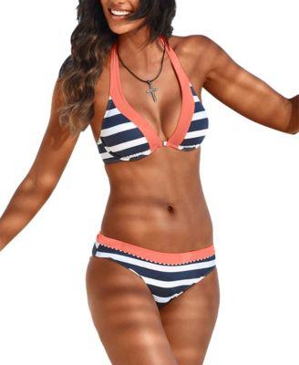womens striped classic bikini swimsuit top bottom