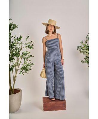 womens striped long top wide leg pants
