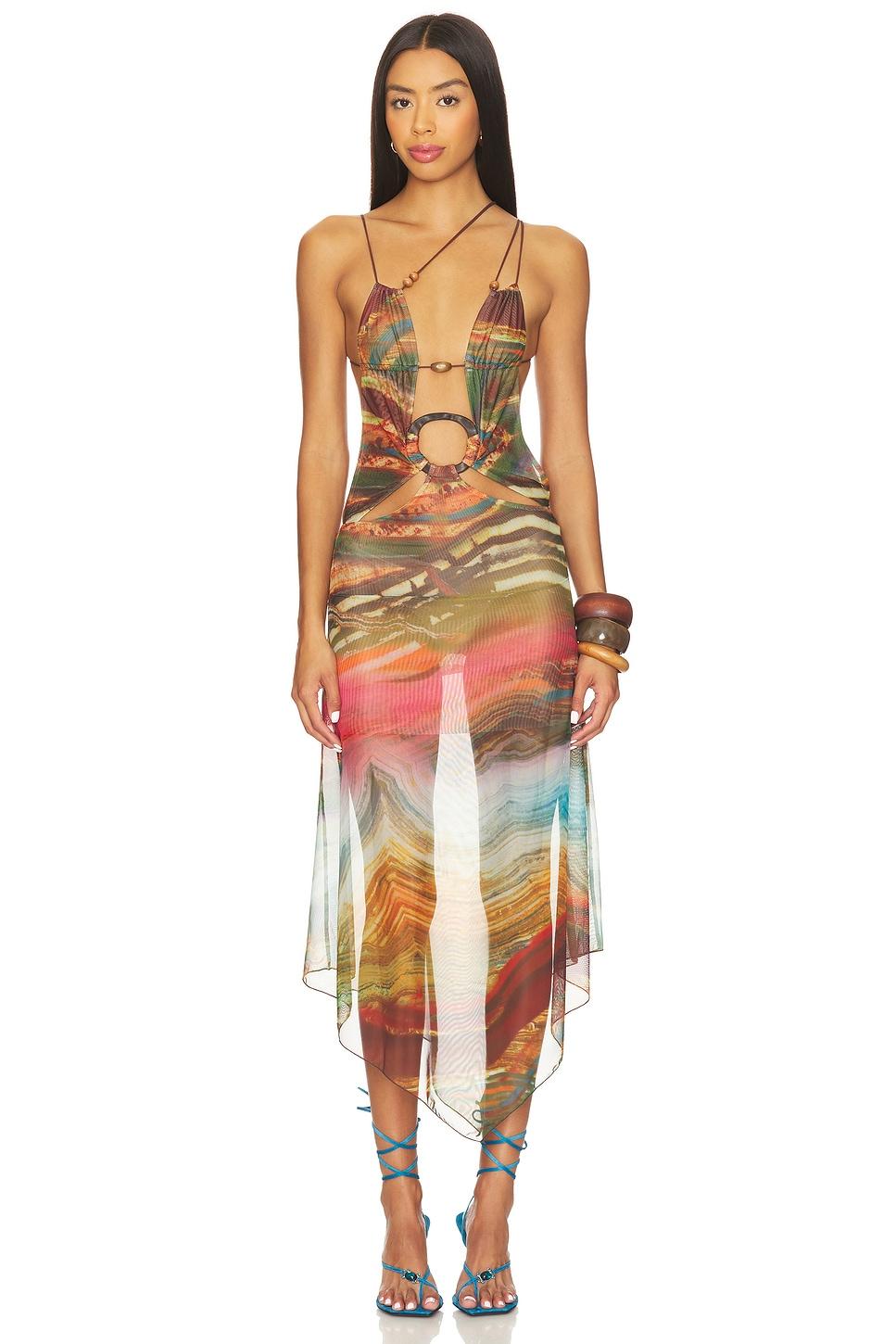 wooden trim mesh dress